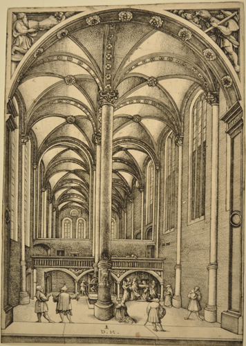 Hopfer Daniel - Veduta dell'interno della chiesa dei domenicani di S. Maria Maddalena ad Augusta con la parabola dell'offerta della vedova